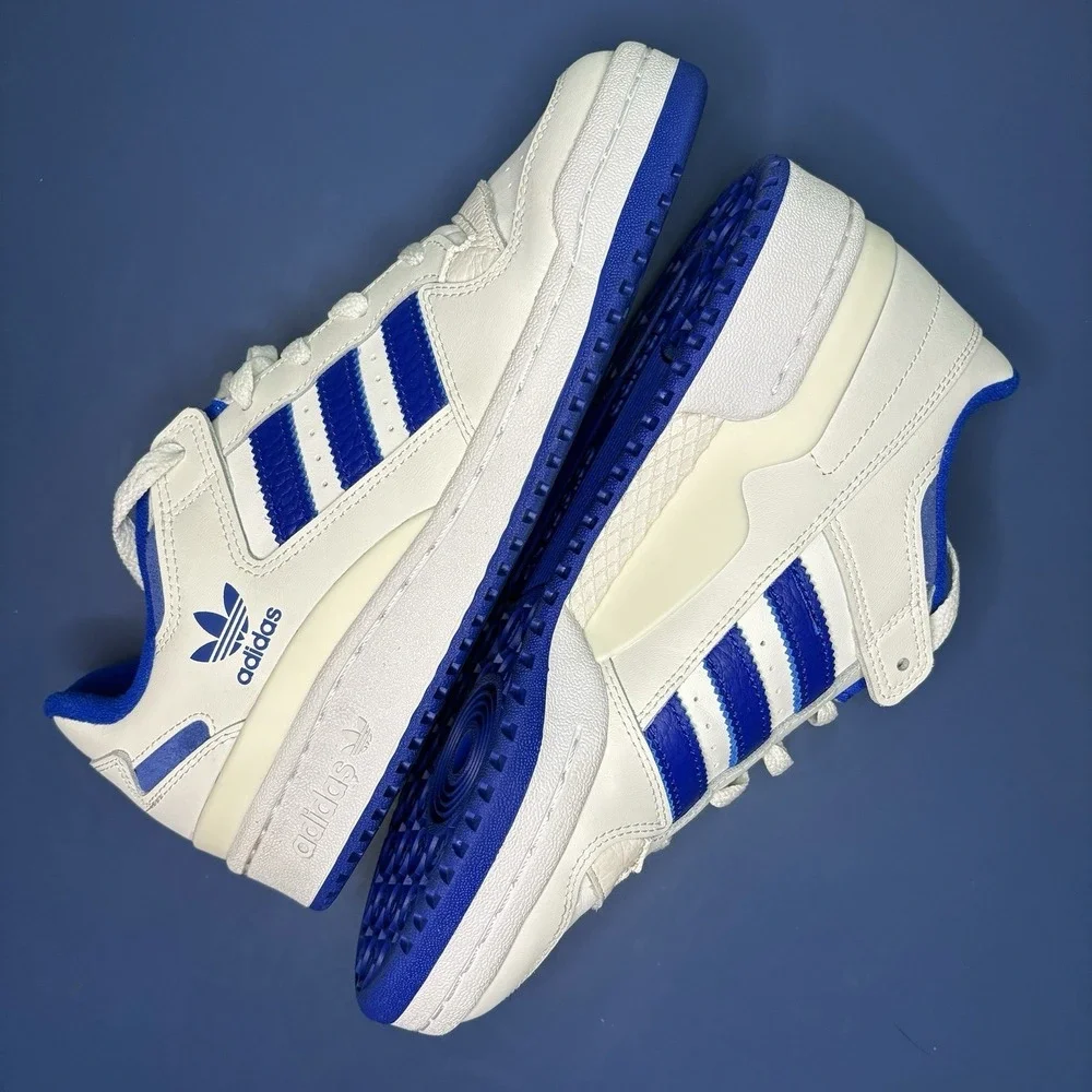 Adidas Shoes Mens 7.5 Forum Low CL White Royal Blue IH7829 Leather Sneaker Retro